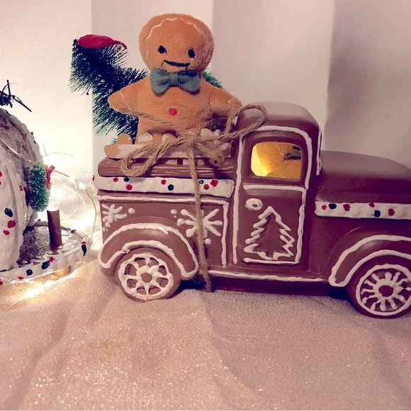 Christmas Gingerbread Retro Ceramic Truck & Wood Camper Clay Handpainted